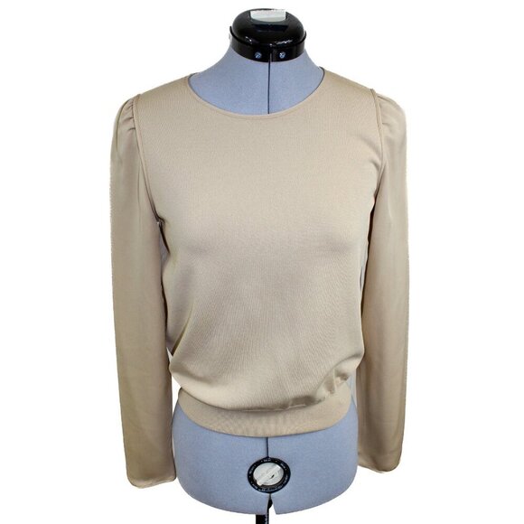 THEORY Women Small Tan Blouse Chiffon Sleeves Stretch Classic Knit Neutral - Picture 1 of 4